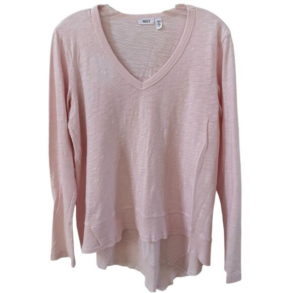Wilt Mock Layer V Neck Slub Cotton Long Sleeve Tee in Pink S NWOT - Picture 2 of 10